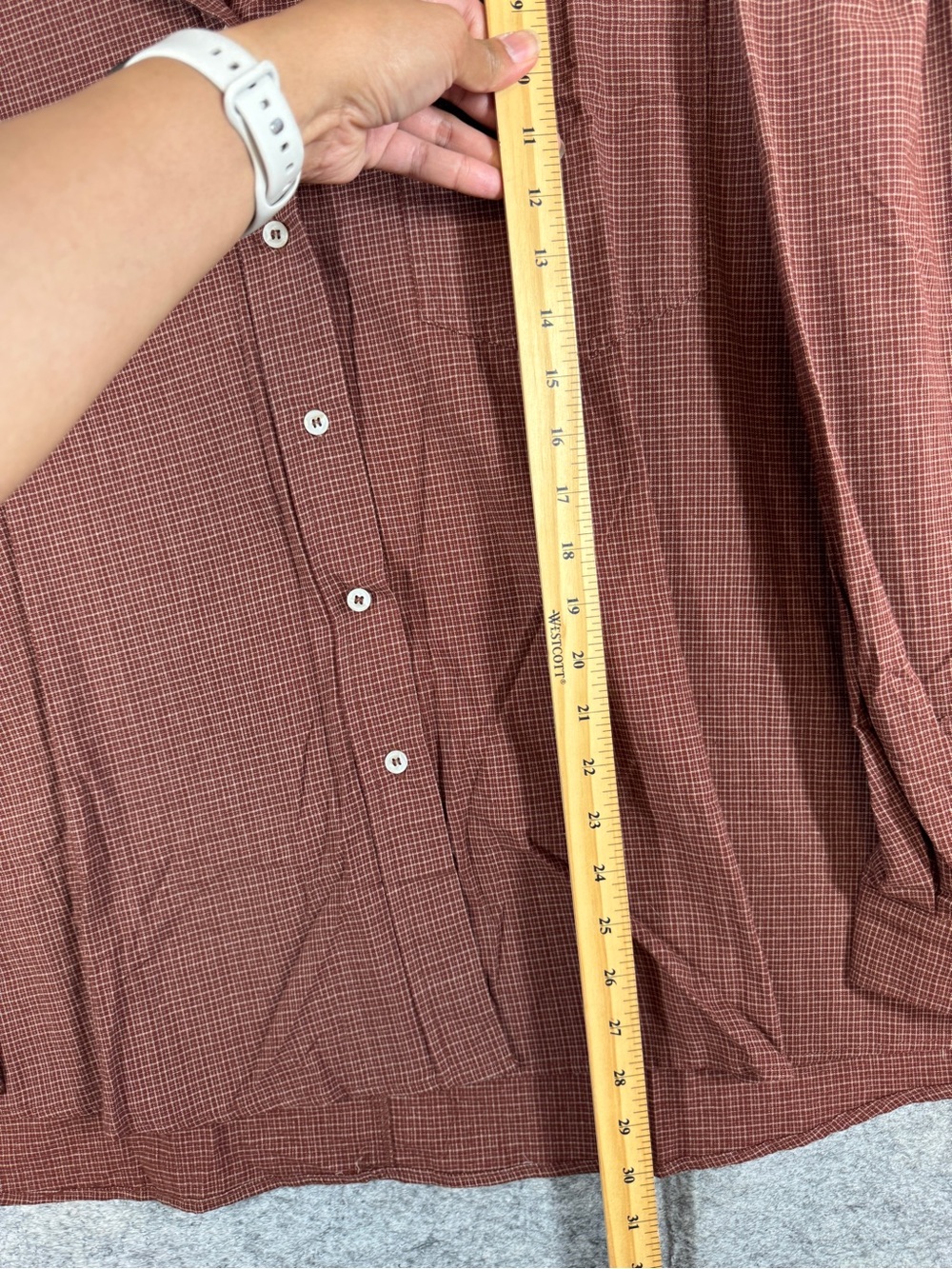 C'est Moi Brown Rust Check Button Up Shirt OS Oversized Minimalist Casual Cotton - Picture 6 of 12